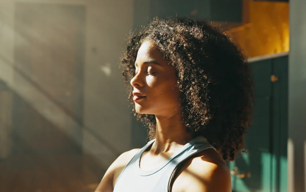Calm,Woman,,Relax,And,Sunlight,With,Meditation,At,Home,For